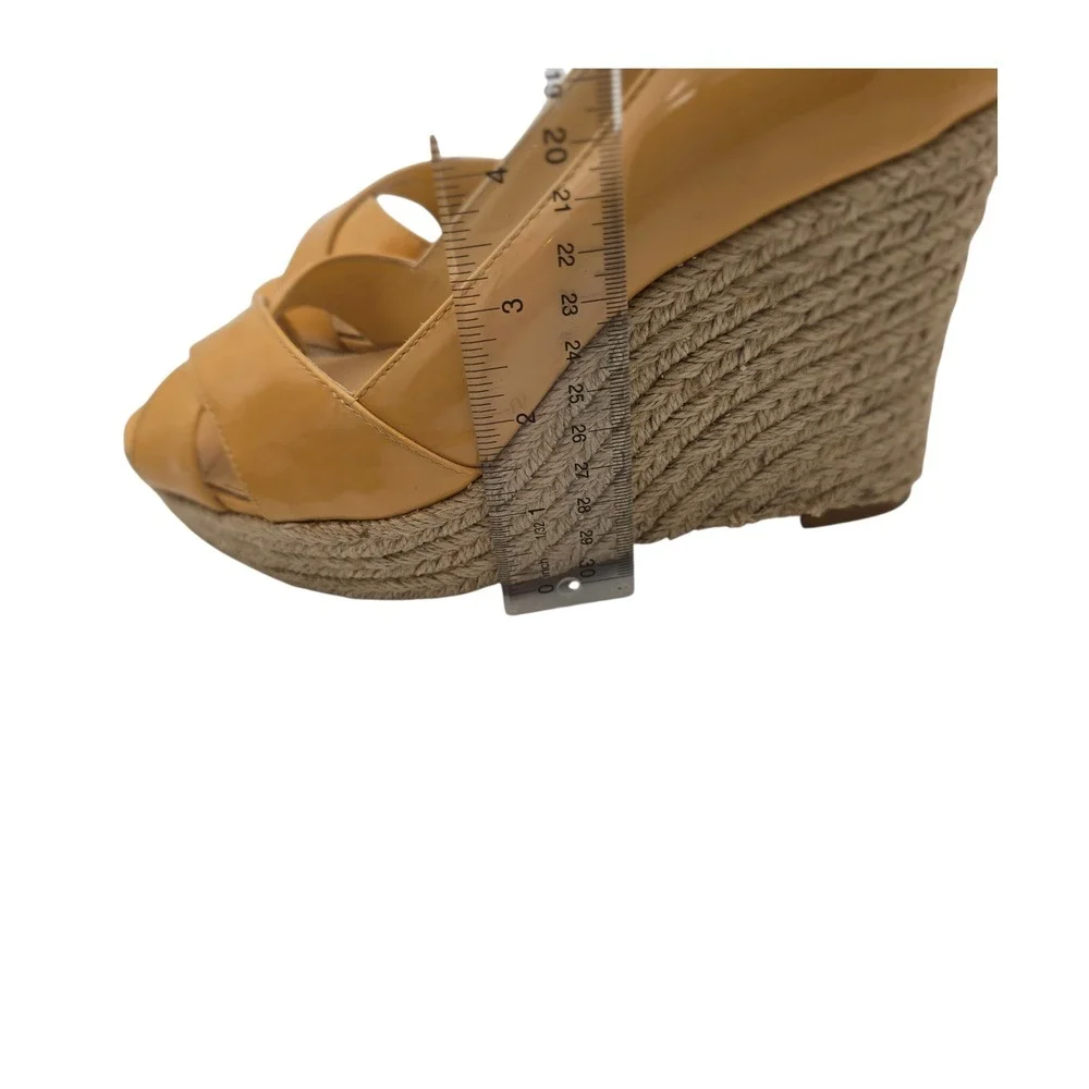 A|X Armani Exchange Signature Butter Patent Espadrille Wedge Heel 8.5 Vero Cuoio
